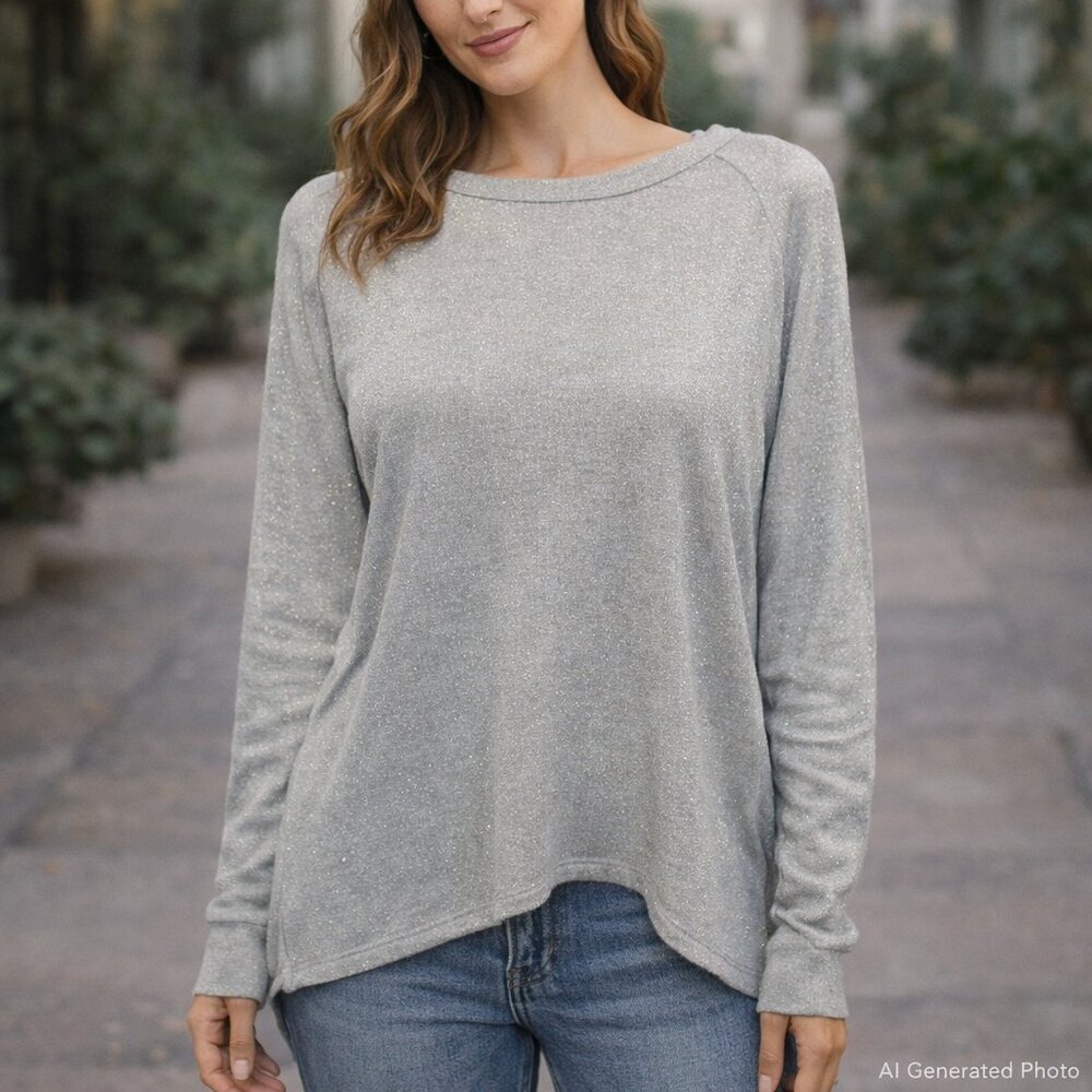 Michael Lauren Silver Oversized Pullover Sweatshirt Metallic Knit Size Small NWT